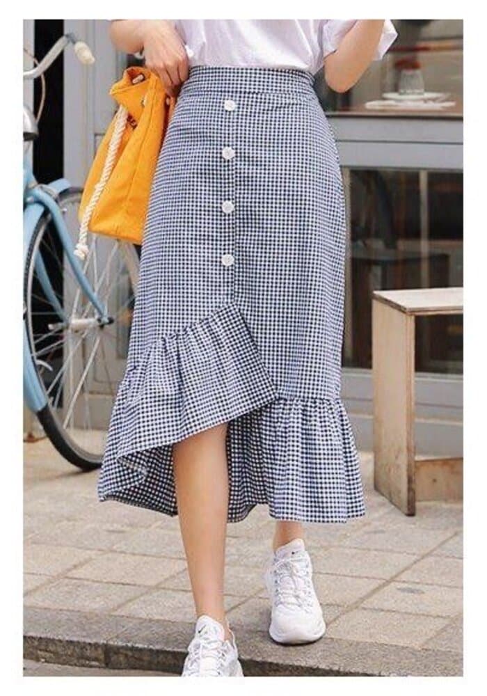 Gingham High Low Women Skirt